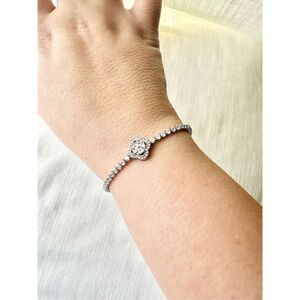 Cubic zirconia diamond color flower tennis bracelet